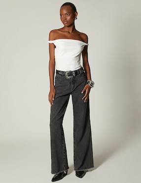 Jeans relaxed cintura Studio F Black Denim Western para mujer