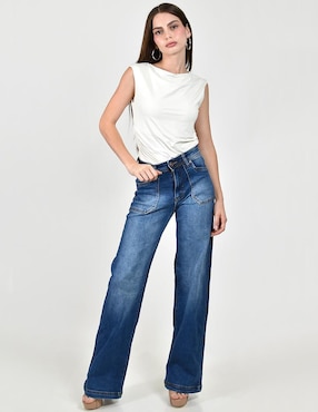 Jeans wide leg cintura alta Roman Fashion para mujer
