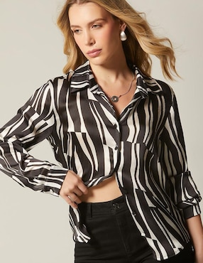Blusa Studio F Animal In Black manga larga para mujer