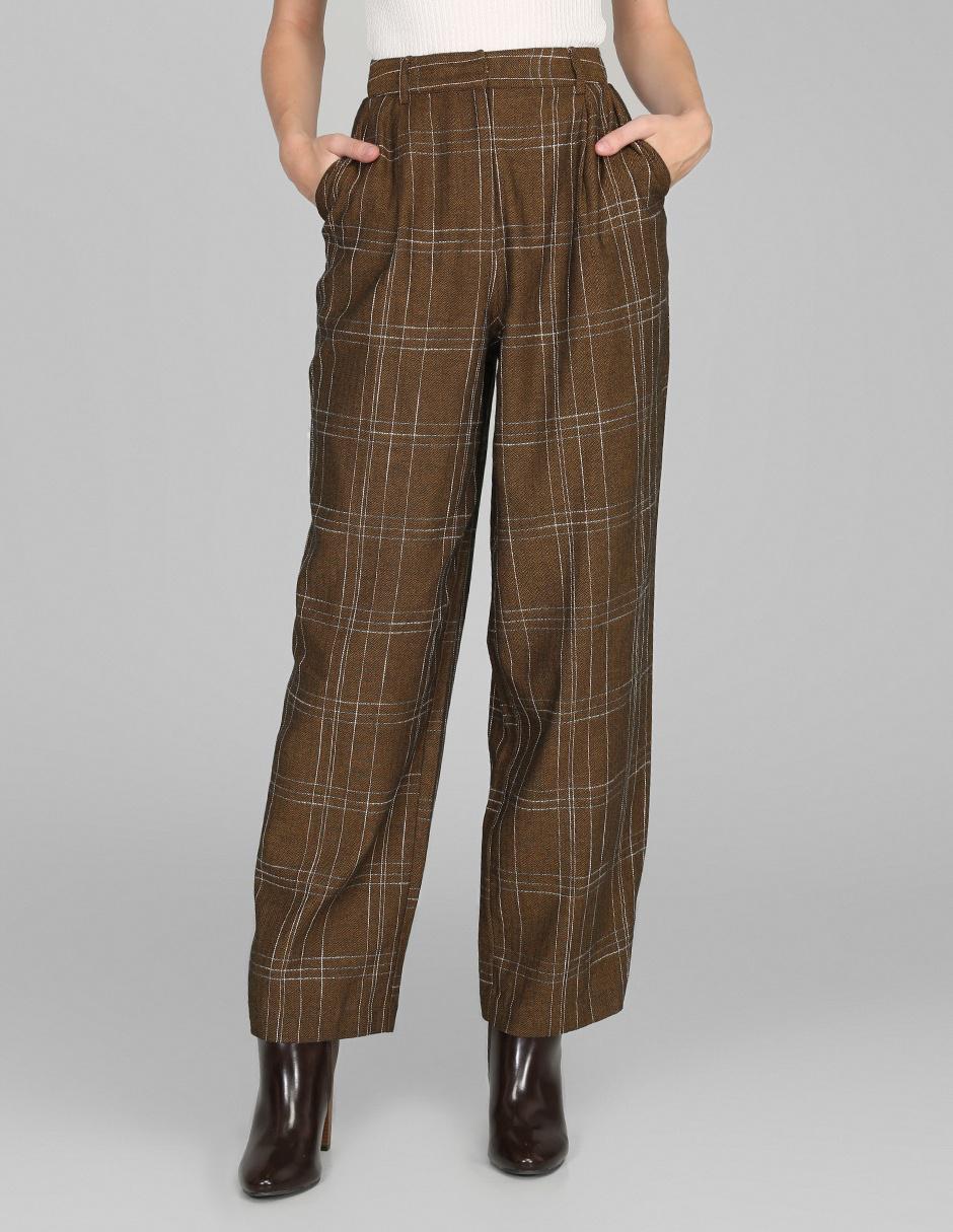 Pantalón MAP corte relajado café a cuadros en Liverpool