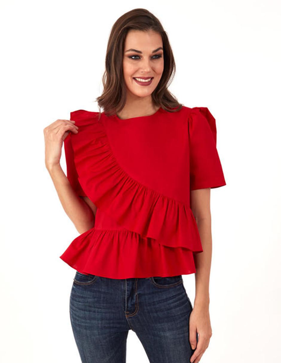 Blusa Beatriz Meade manga corta corte peplum