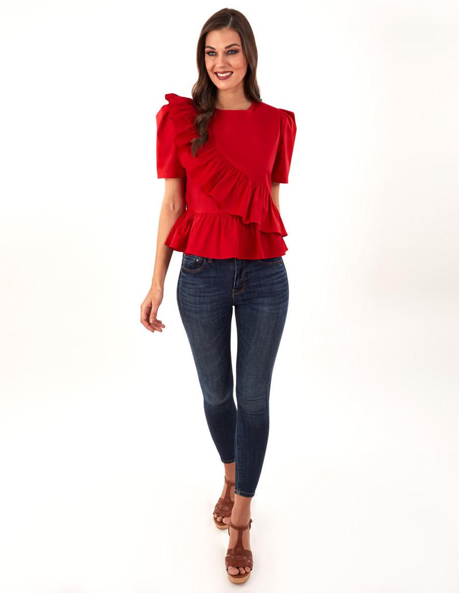 Blusa Beatriz Meade manga corta corte peplum