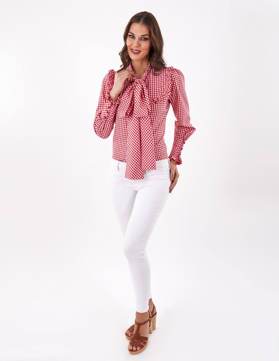 Blusa Beatriz Meade manga larga corte camisero estampado cuadros