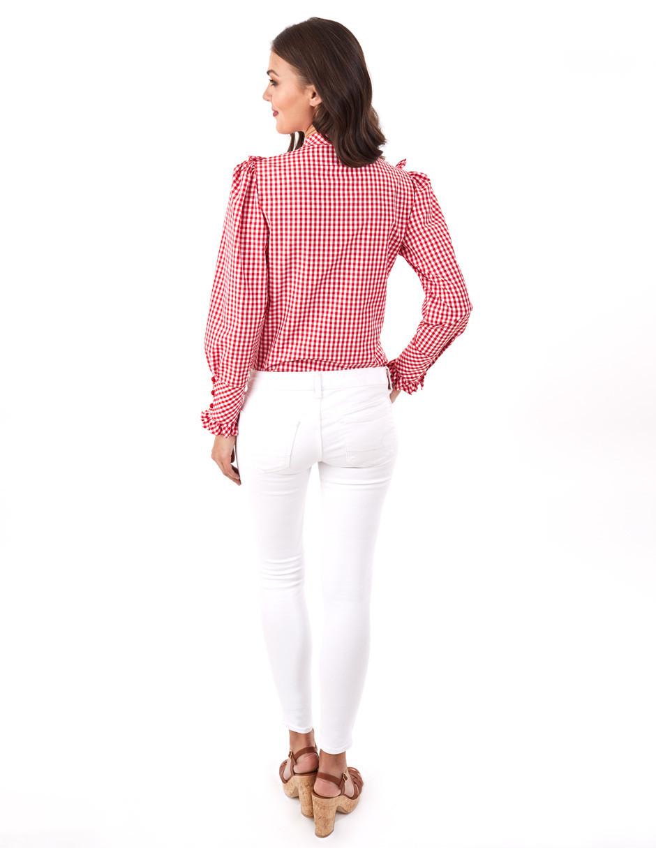 Blusa Beatriz Meade manga larga corte camisero estampado cuadros