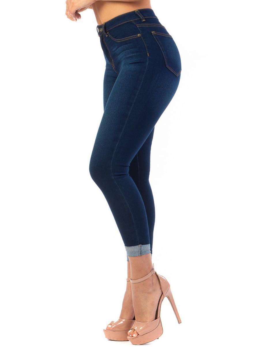 Pantalón Mezclilla Stretch Para Mujer Opps Jeans Color Azul Con Dobladillo  En Tobillos