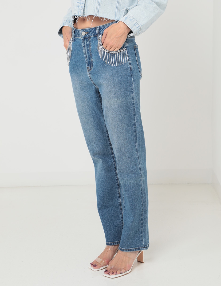 Jeans straight corte cintura para mujer 1