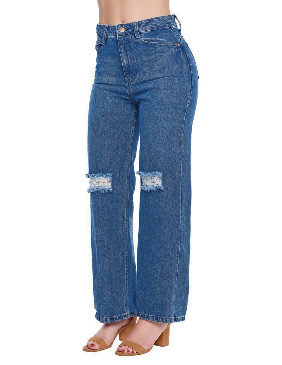 Jeans wide leg Devendi corte cintura alta para mujer