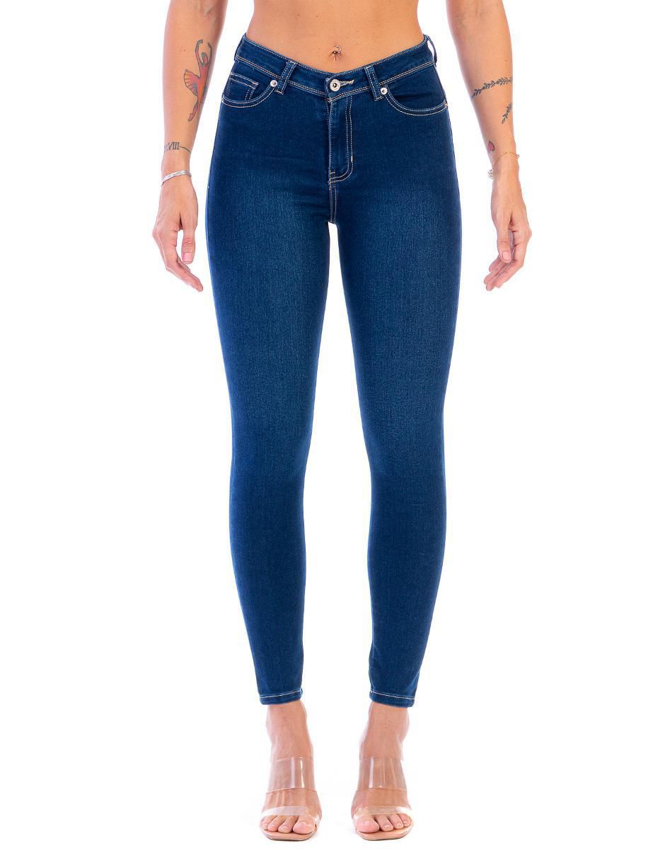 Jeans skinny Opp's Jeans 101001-f1007 lavado obscuro corte cintura alta  para mujer