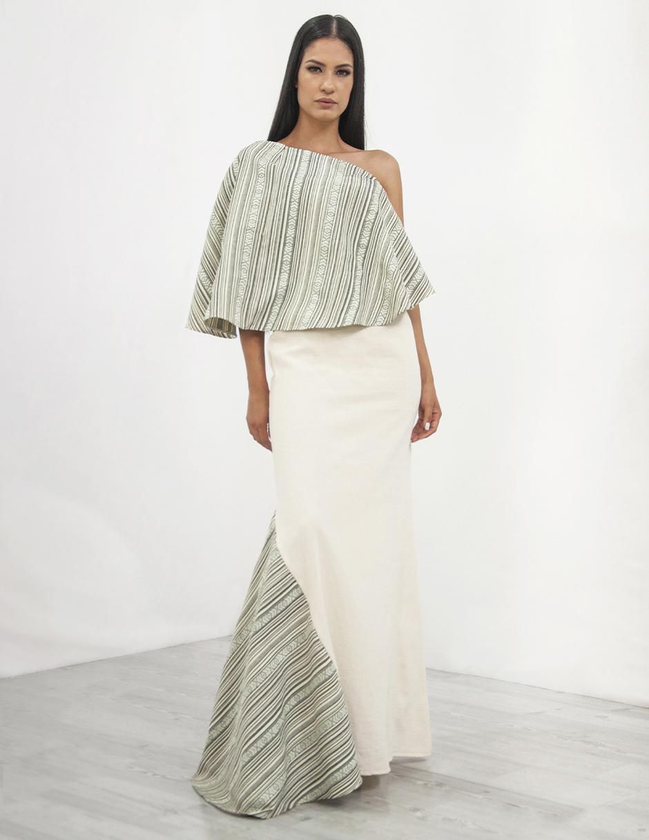 Vestido maxi de fiesta Angelozano escote bardot 1