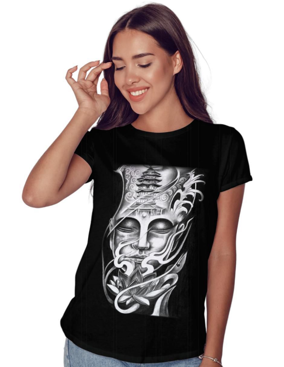 Playera manga corta Buda cuello redondo para mujer