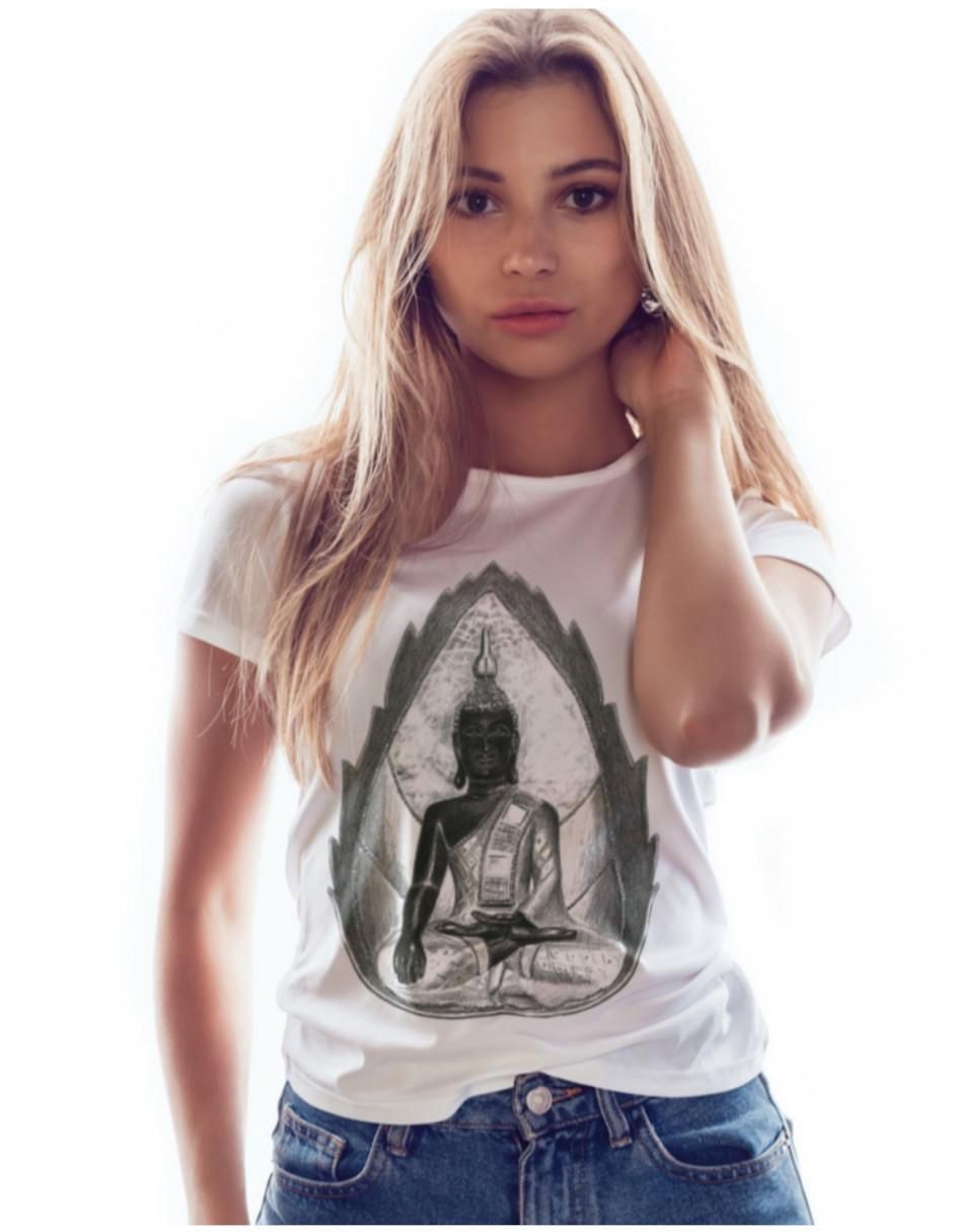 Playera manga corta Buda cuello redondo para mujer