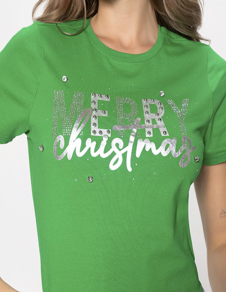 Playera manga corta Merry Christmas cuello redondo para mujer 4