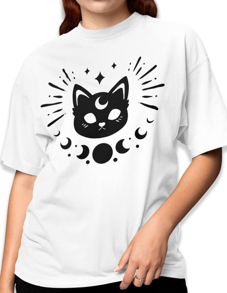 Playera manga corta Astro Cat Oversize cuello redondo para mujer