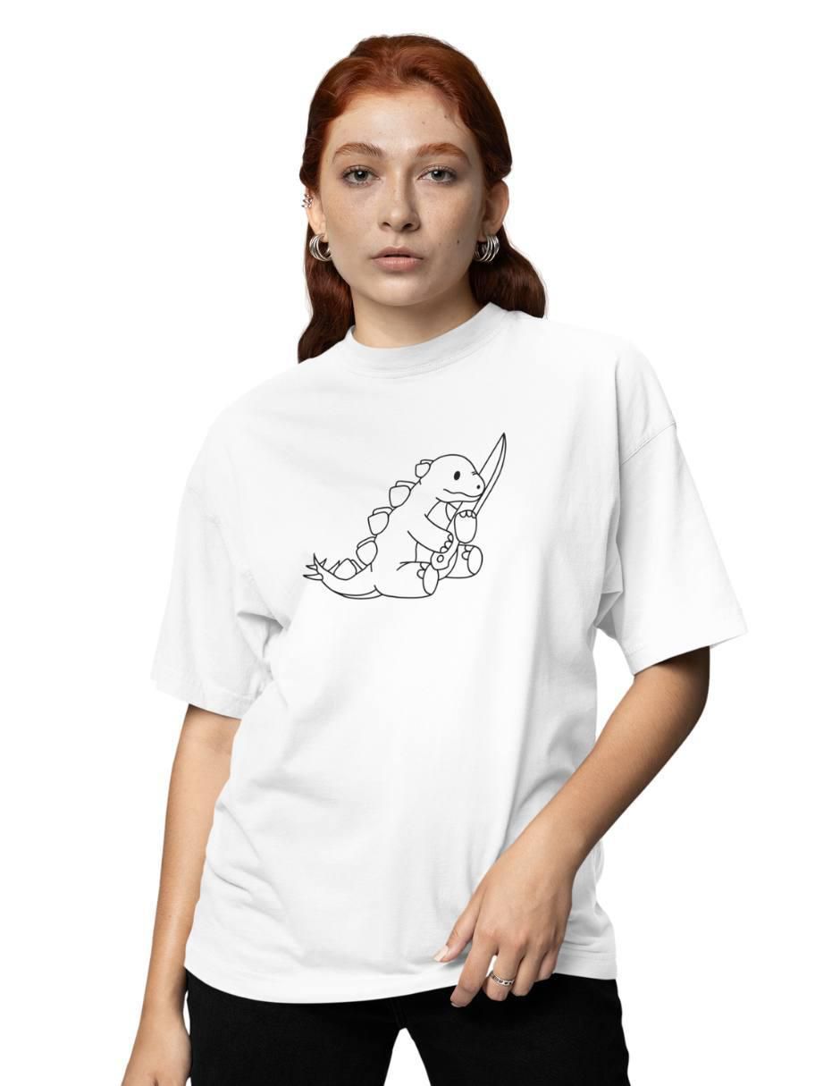 Playera manga corta Dino Bad Oversize cuello redondo para mujer