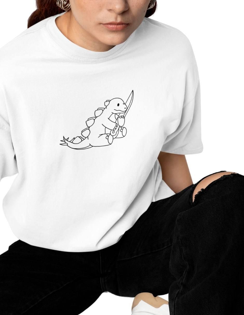 Playera manga corta Dino Bad Oversize cuello redondo para mujer 3