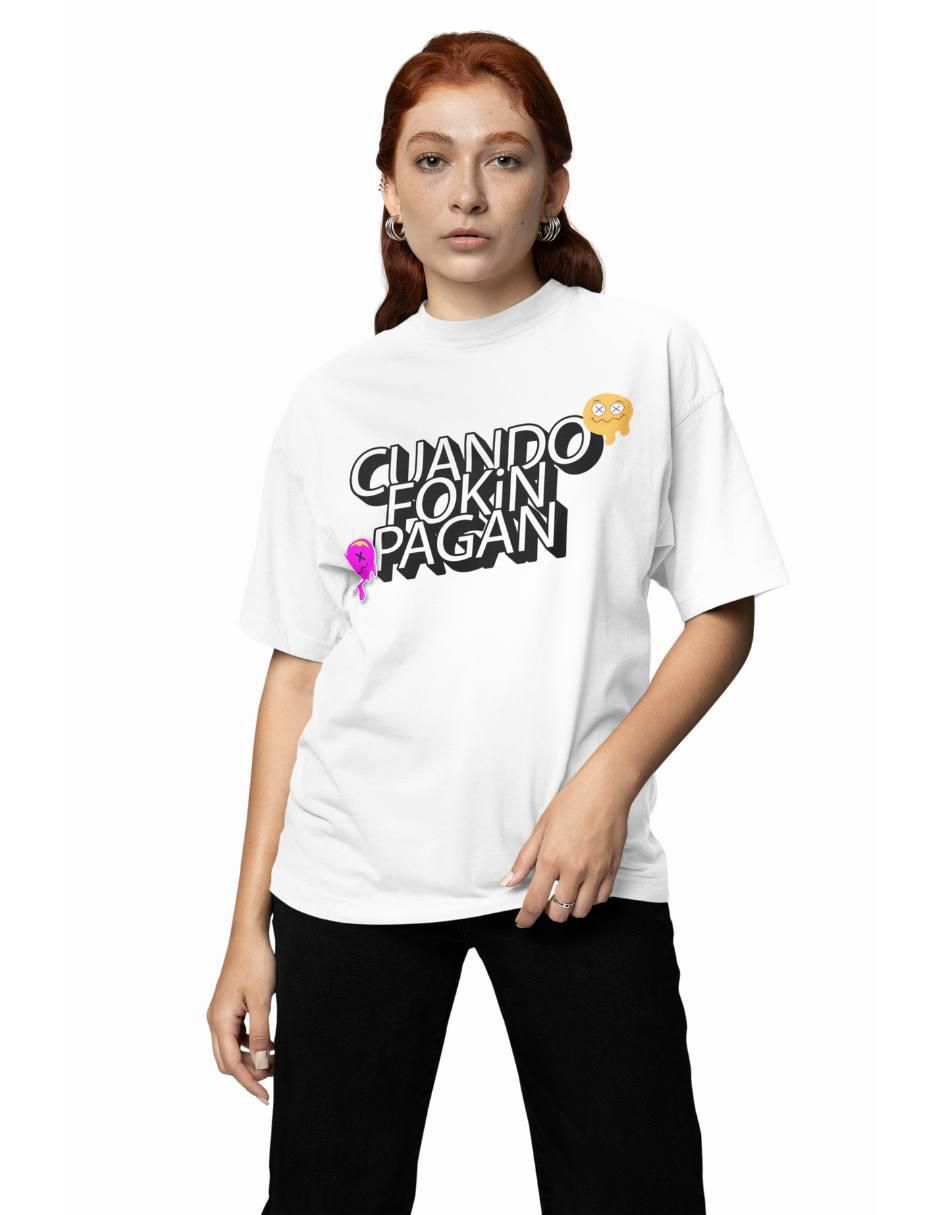 Playera manga corta Fckin Pagan Oversize cuello redondo para mujer