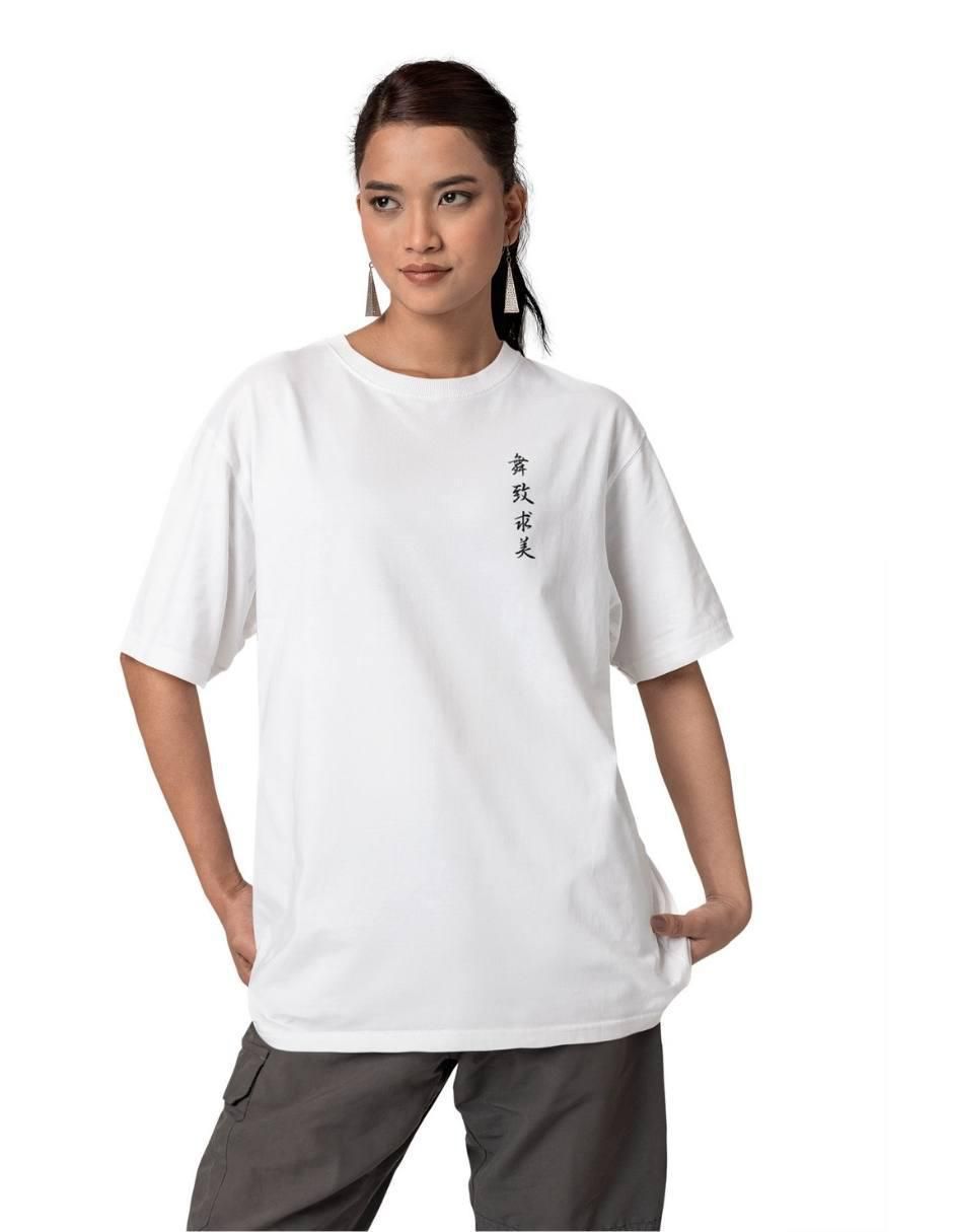 Playera manga corta Dragón Oversize cuello redondo para mujer