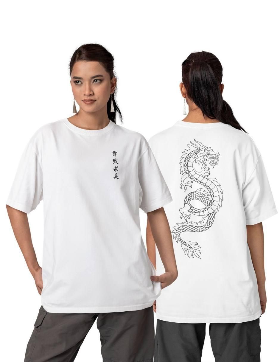Playera manga corta Dragón Oversize cuello redondo para mujer 3
