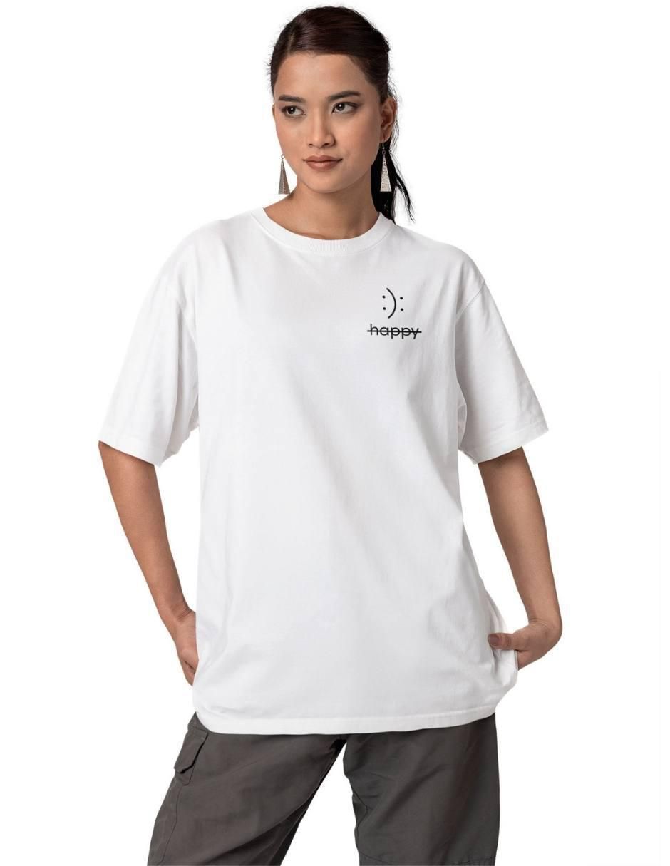 Playera manga corta Happy Oversize cuello redondo para mujer