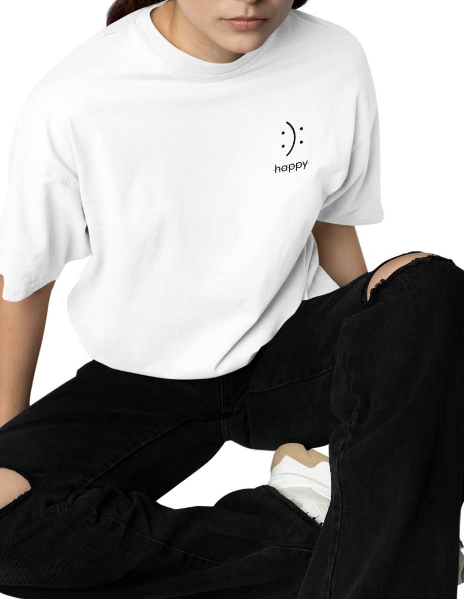 Playera manga corta Happy Oversize cuello redondo para mujer 3