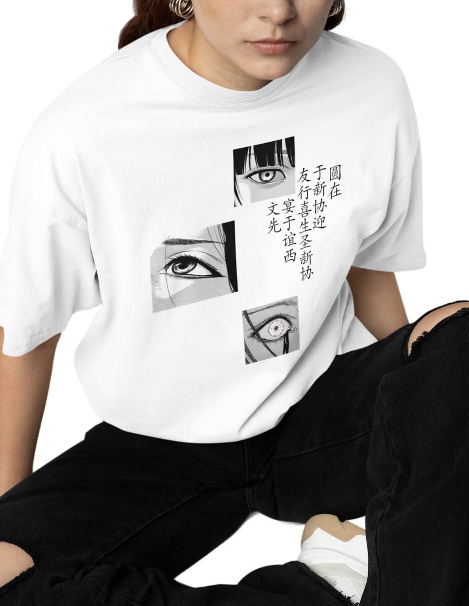 Playera manga corta Manga Ojo Oversize cuello redondo para mujer 3