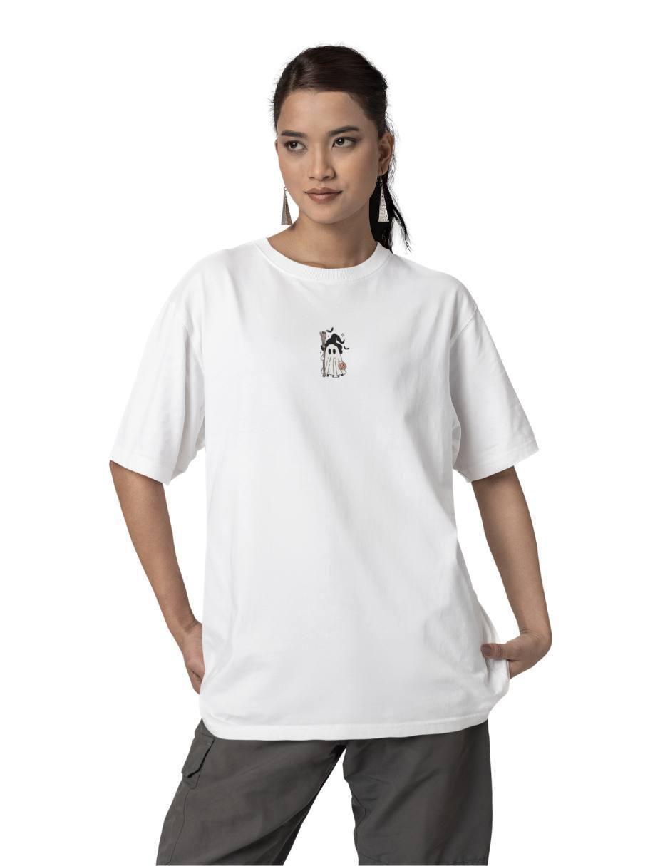 Playera manga corta Fantasmita Halloween Oversize cuello redondo para mujer