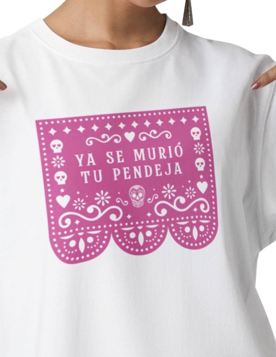 Playera manga corta Papel Picado Halloween Oversize cuello redondo para mujer 3