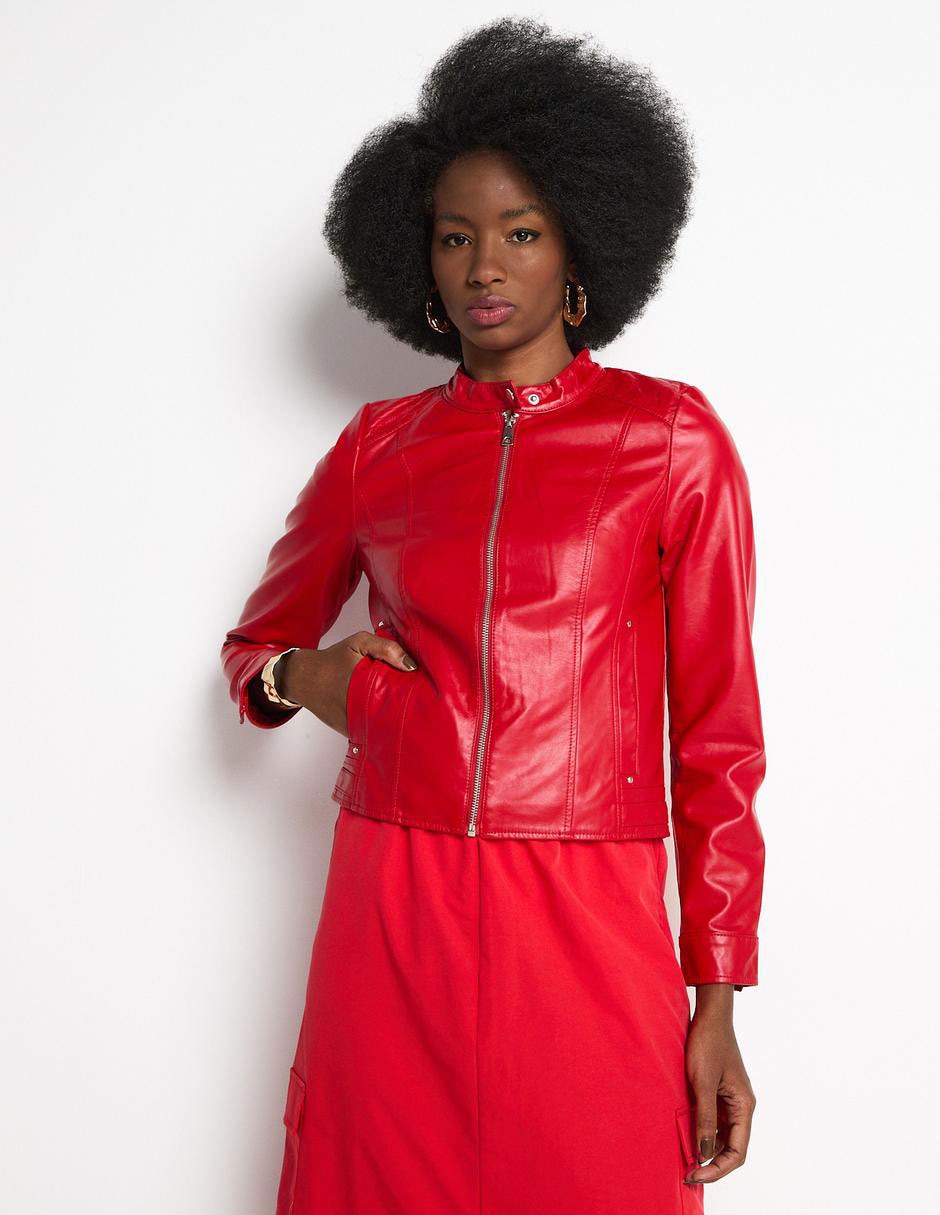 Leather Jacket Chaqueta Polipiel Roja Mujer Cazadora Roja Chaqueta