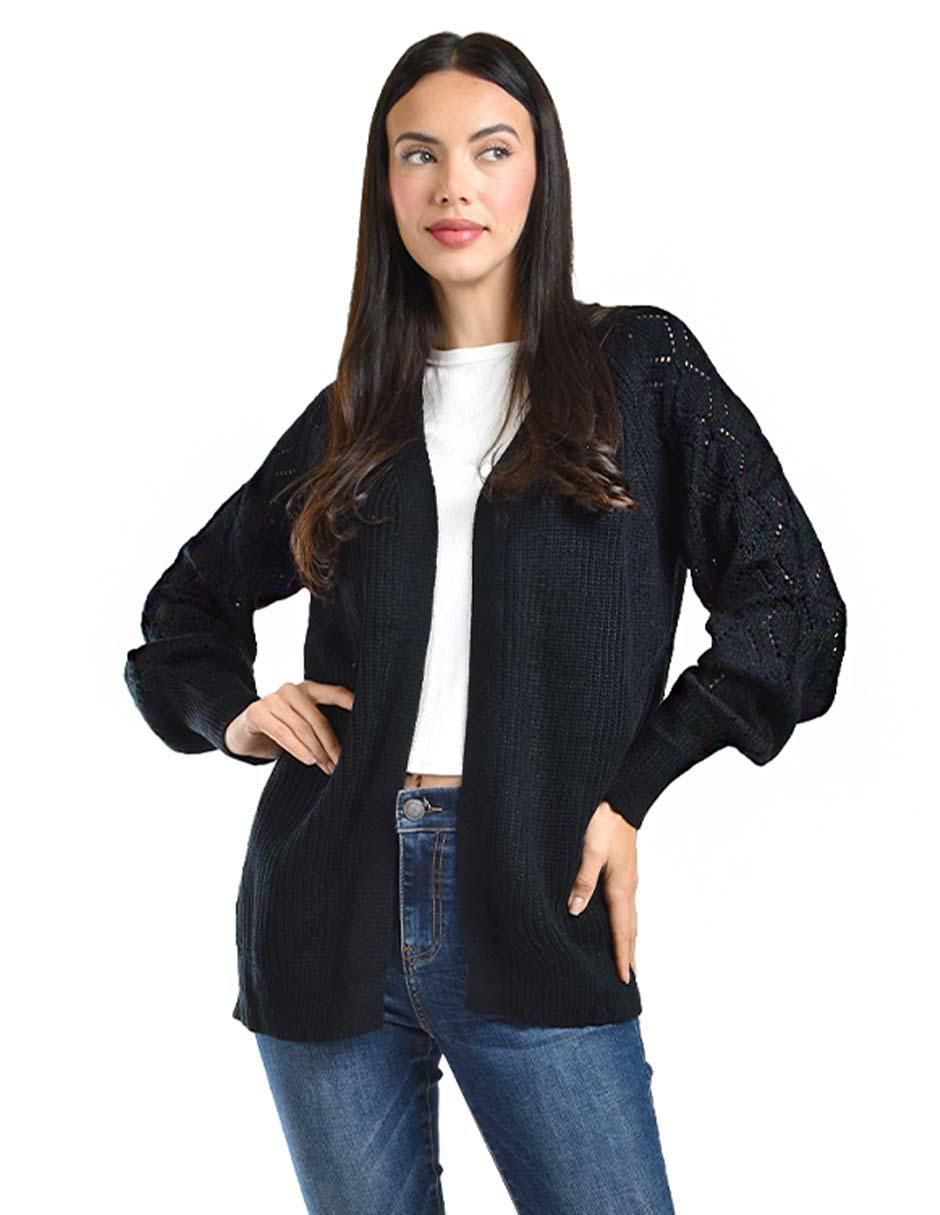 Sueter Negro Largo Abierto Suéter Roman Fashion Cuello Abierto