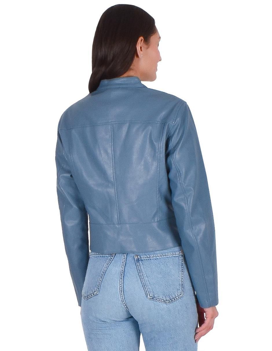 Chamarra casual repelente al agua de piel para mujer 3