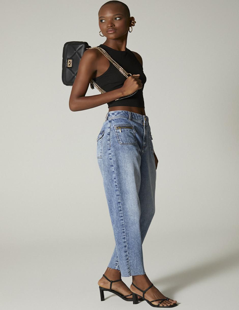 Jeans amplio corte cintura para mujer 2