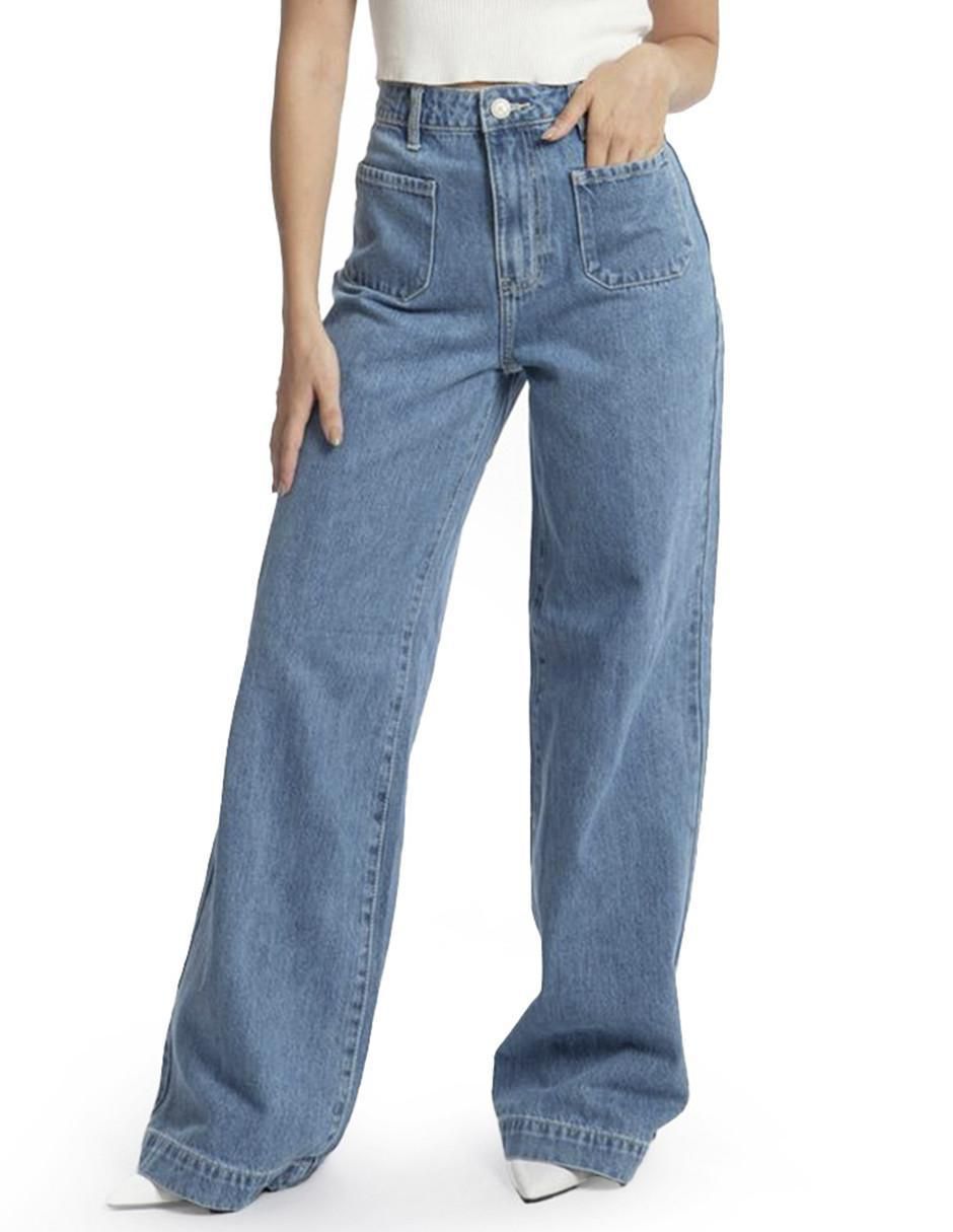 Jeans wide leg corte cintura para mujer 1