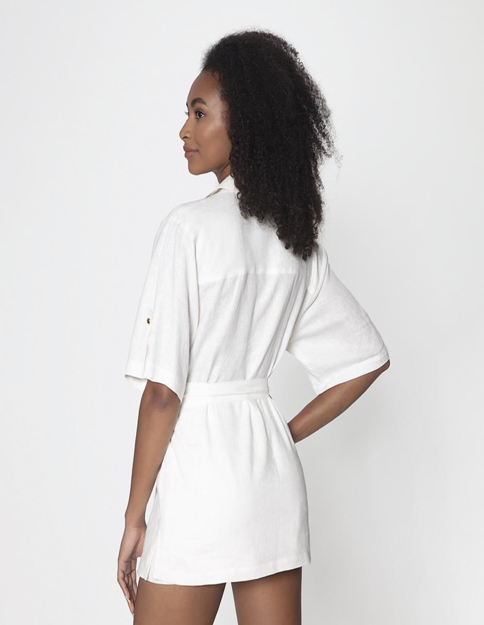 Sobrecamisa de lino manga corta para mujer 2