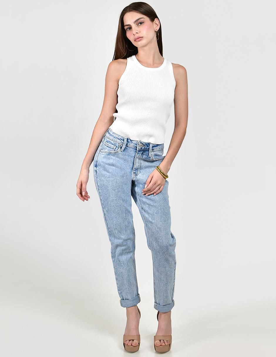 Jeans mom media cintura para mujer 5