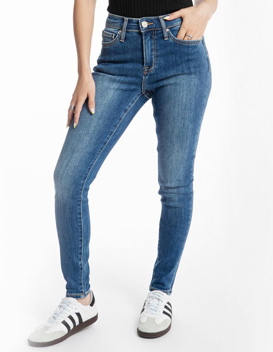 Jeans regular skinny corte media cintura para mujer