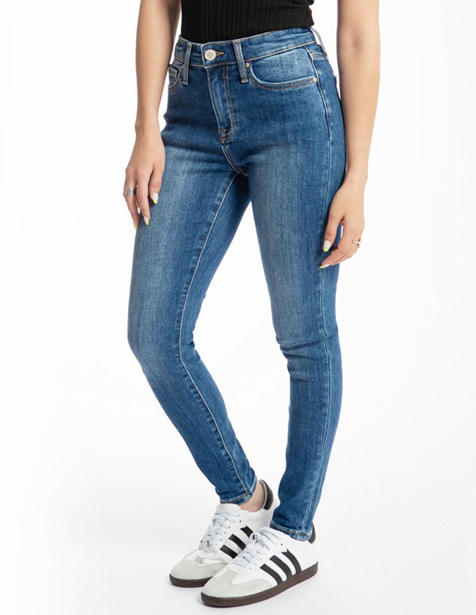 Jeans regular skinny corte media cintura para mujer 6