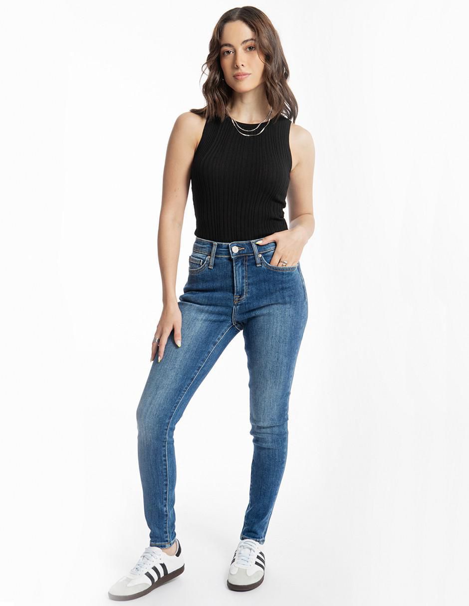 Jeans regular skinny corte media cintura para mujer 8