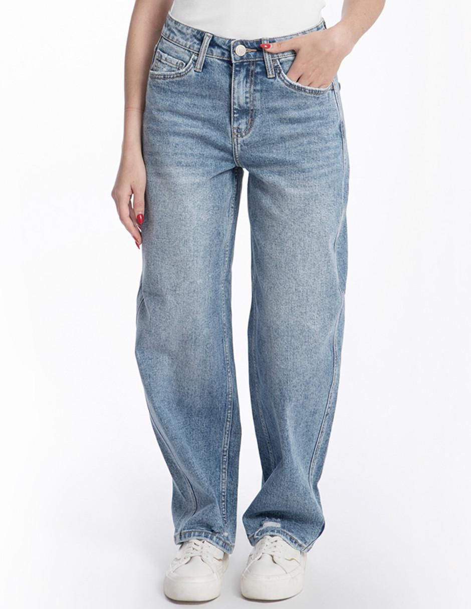 Jeans regular barrel corte media cintura para mujer 1