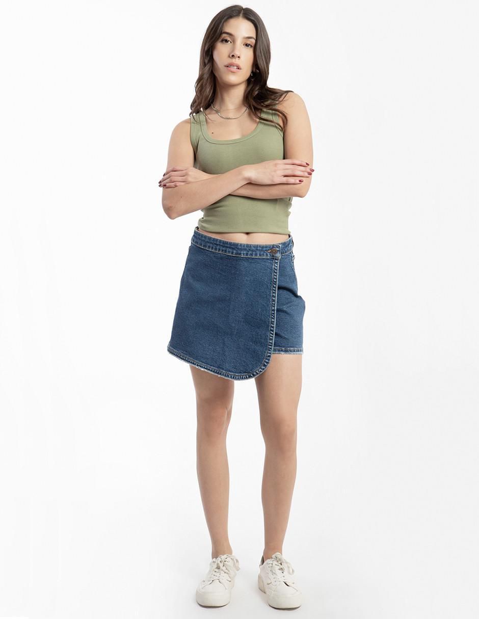 Falda short corta de mezclilla a la cintura 4