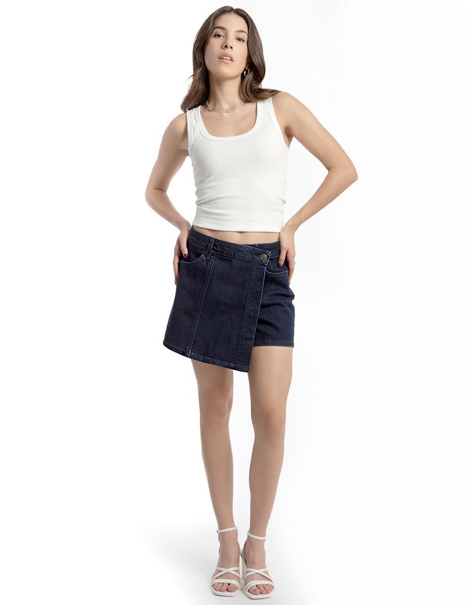 Falda short corta de mezclilla a la cintura 4
