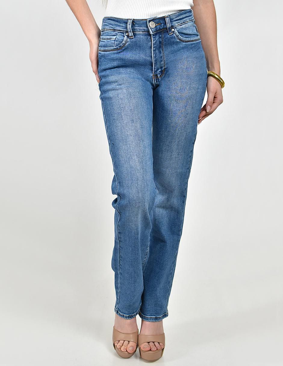 Jeans straight media cintura para mujer