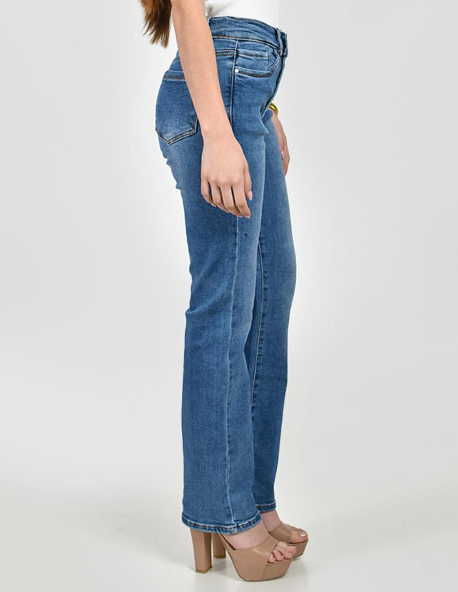 Jeans straight media cintura para mujer 2
