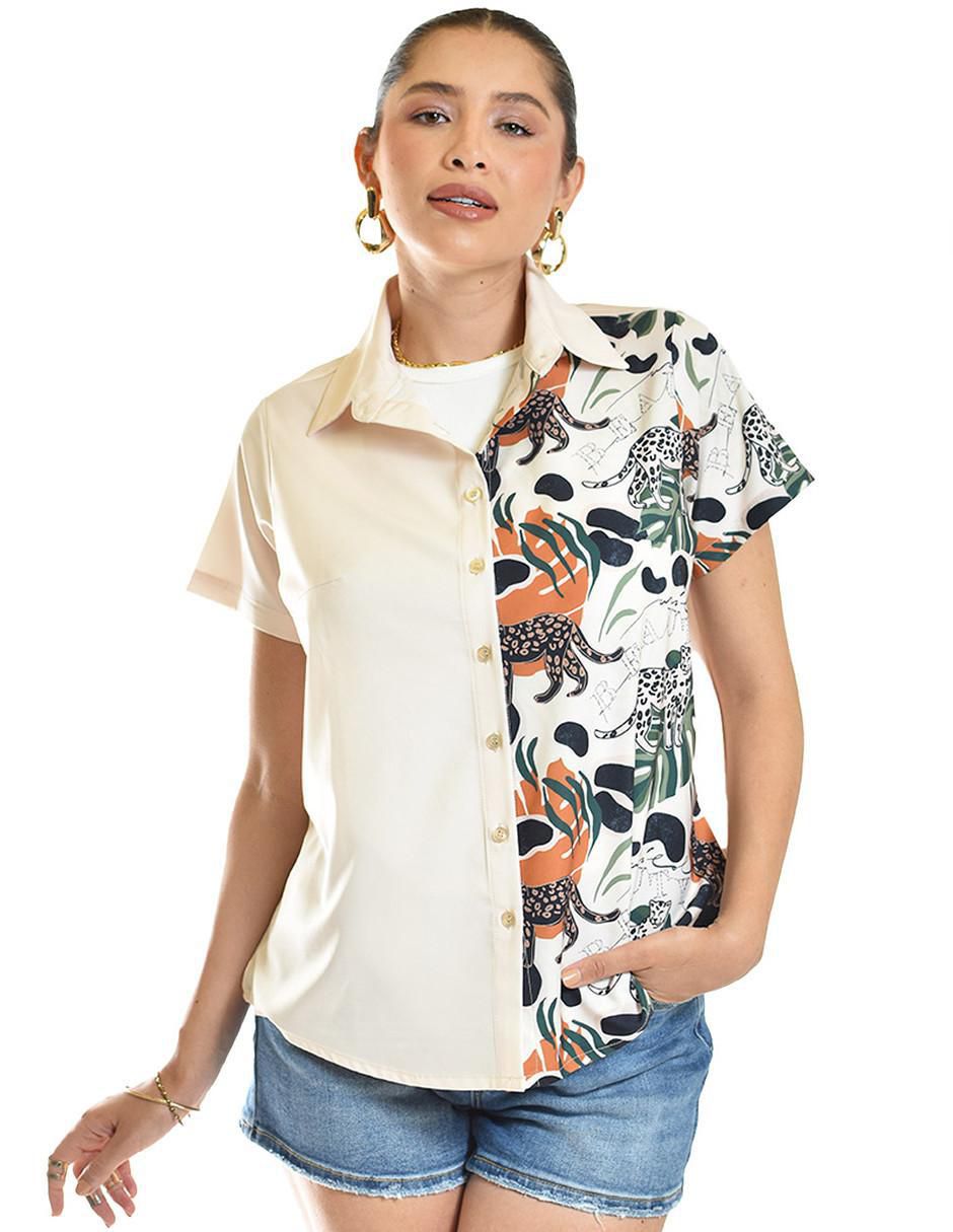 Blusa camisera manga corta para mujer