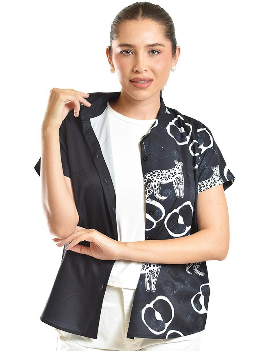 Blusa camisera manga corta para mujer