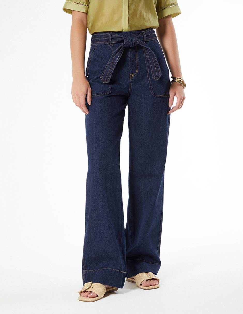 Jeans amplio corte cintura para mujer