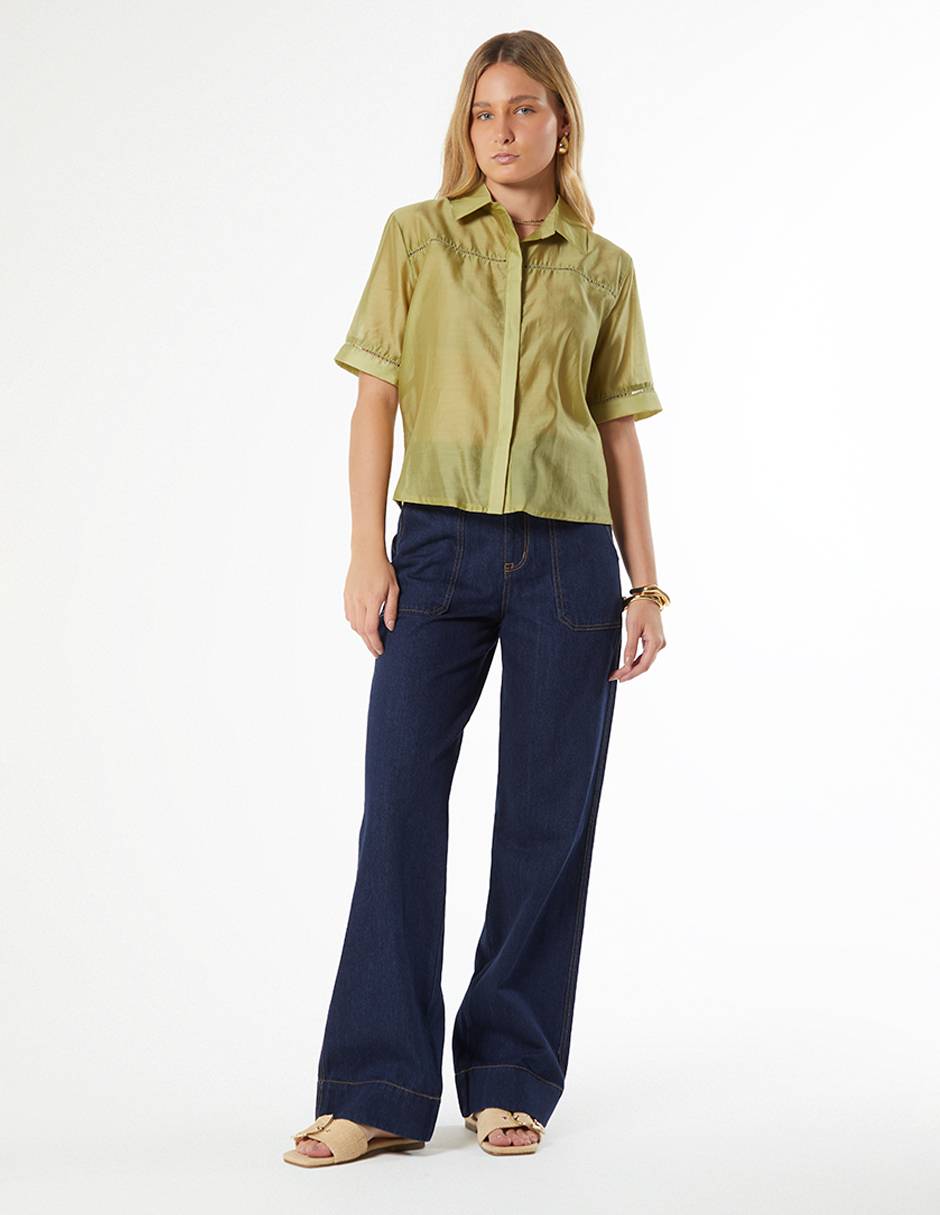 Jeans amplio corte cintura para mujer 3