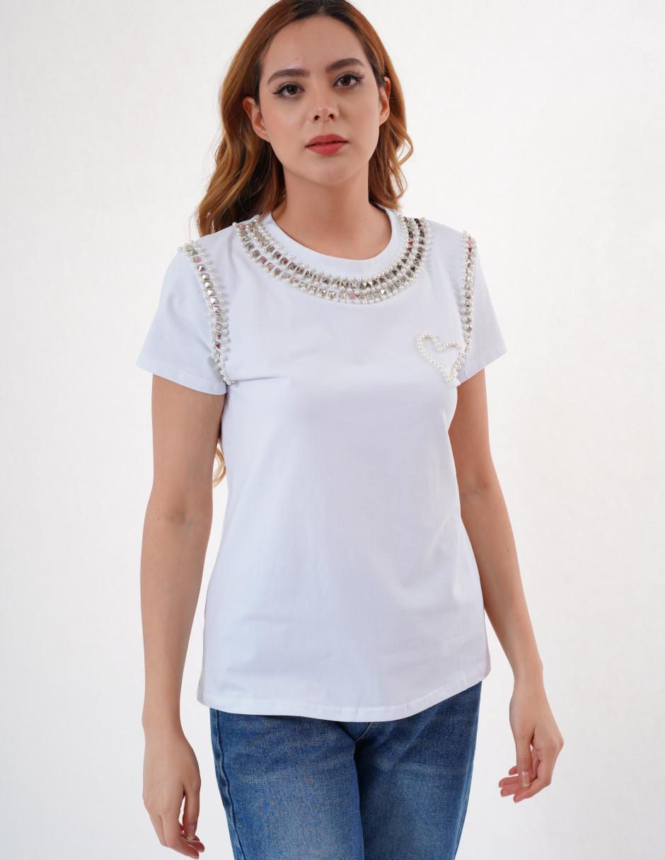 Playera manga corta cuello redondo para mujer