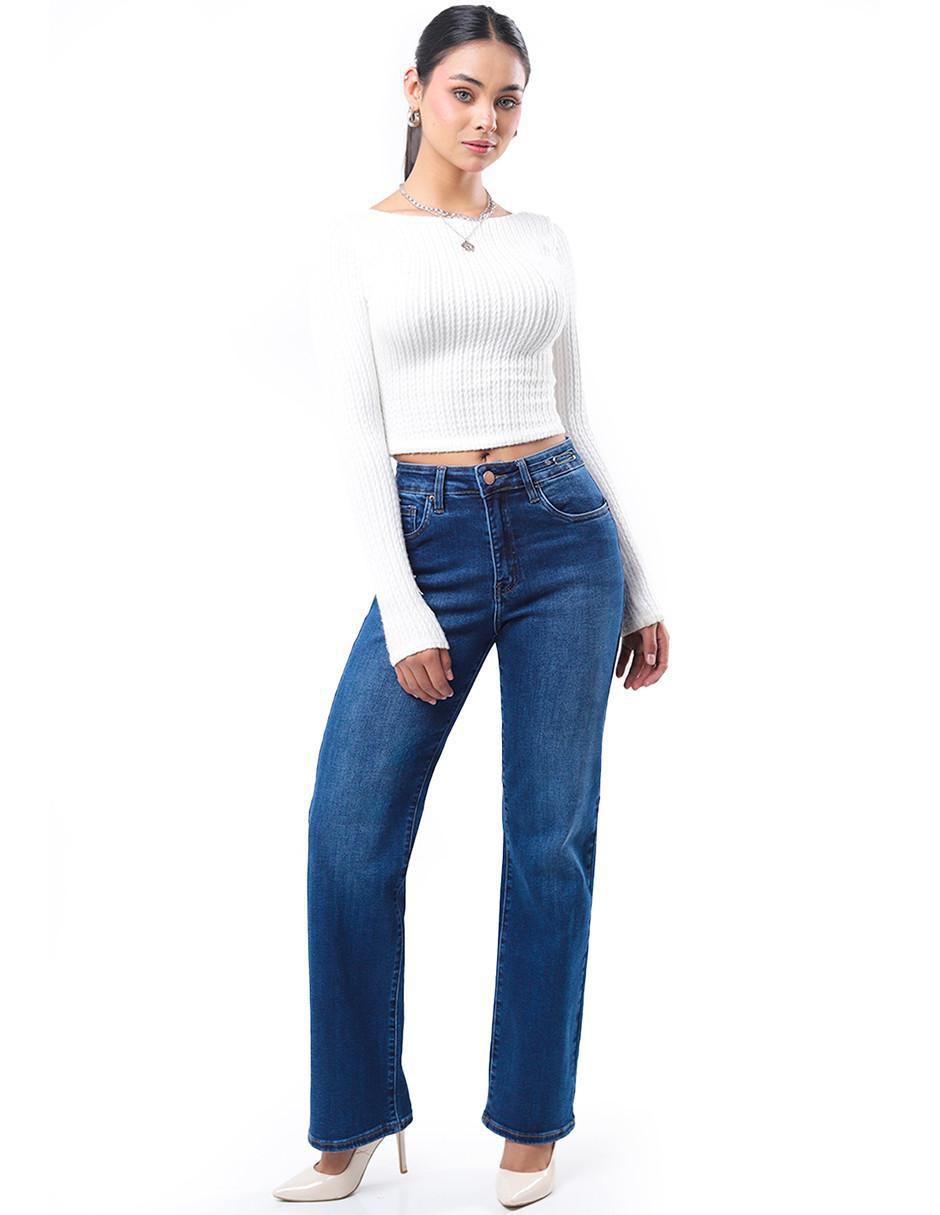 Jeans wide leg j-kyr-3550-dark corte media cintura para mujer 4