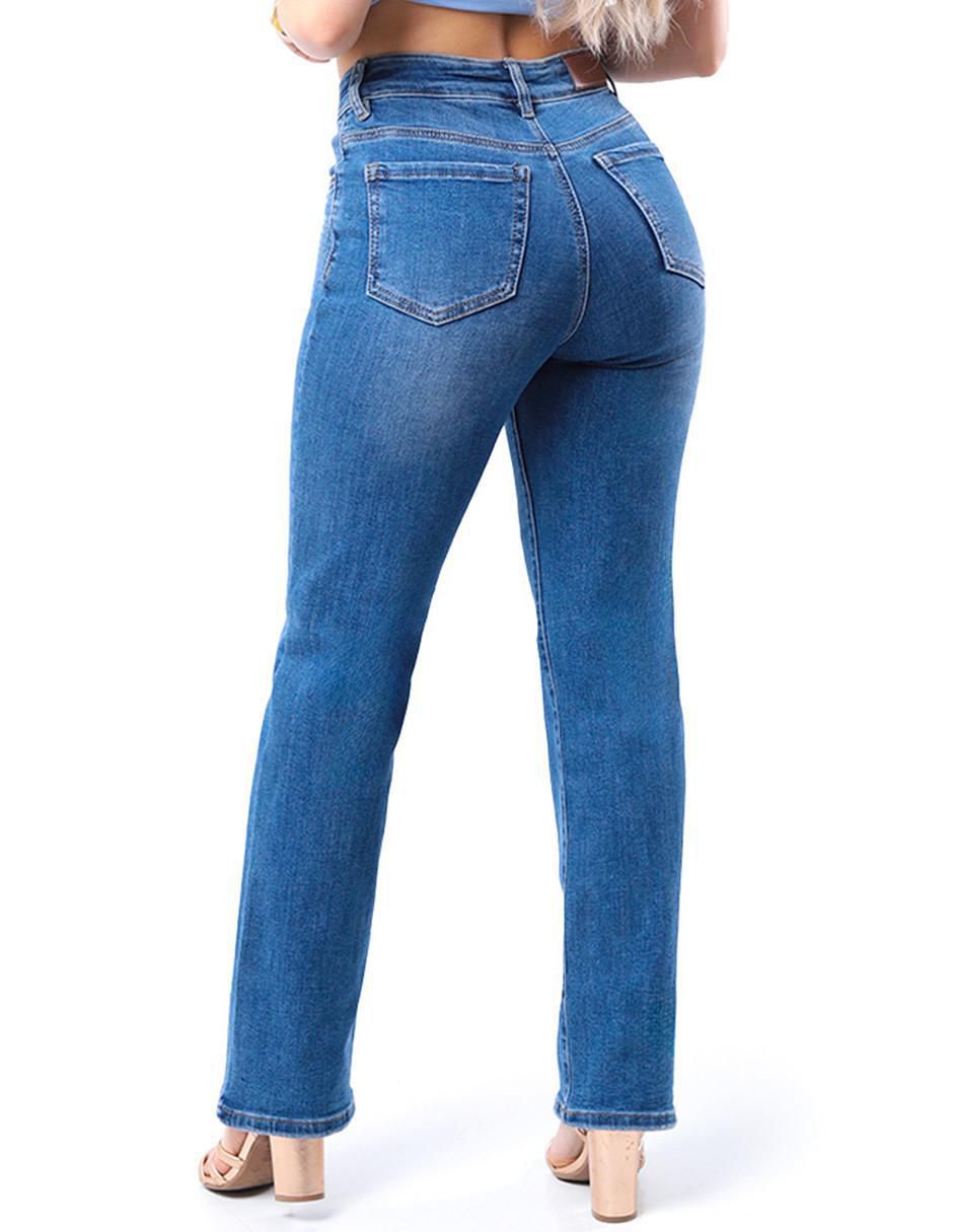 Jeans straight corte media cintura para mujer 2