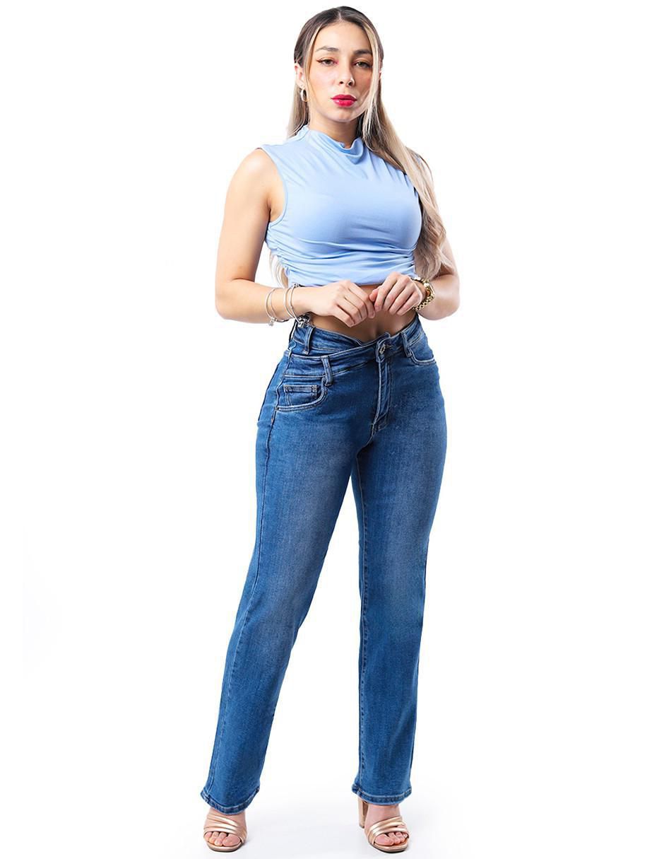 Jeans straight corte media cintura para mujer 4
